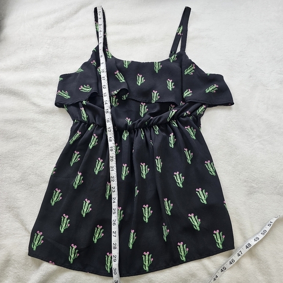 Torrid 0X Cactus Print Ruffle Chiffon Tank Top Black Green Adjustable Straps - Picture 9 of 12